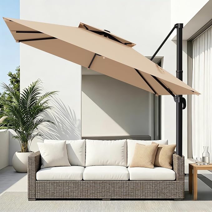 12×12 FT Double-Top Cantilever Patio Umbrella, Outdoor Umbrellas by AreShark