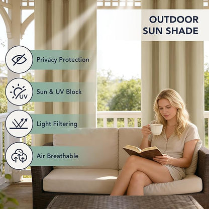 Outdoor Curtains for Patio Waterproof, 6 Drape Panels | Privacy & Weatherproof - Image 3