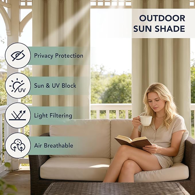 Outdoor Curtains for Patio Waterproof, 8 Drape Panels, Sun Shades | Privacy & - Image 3