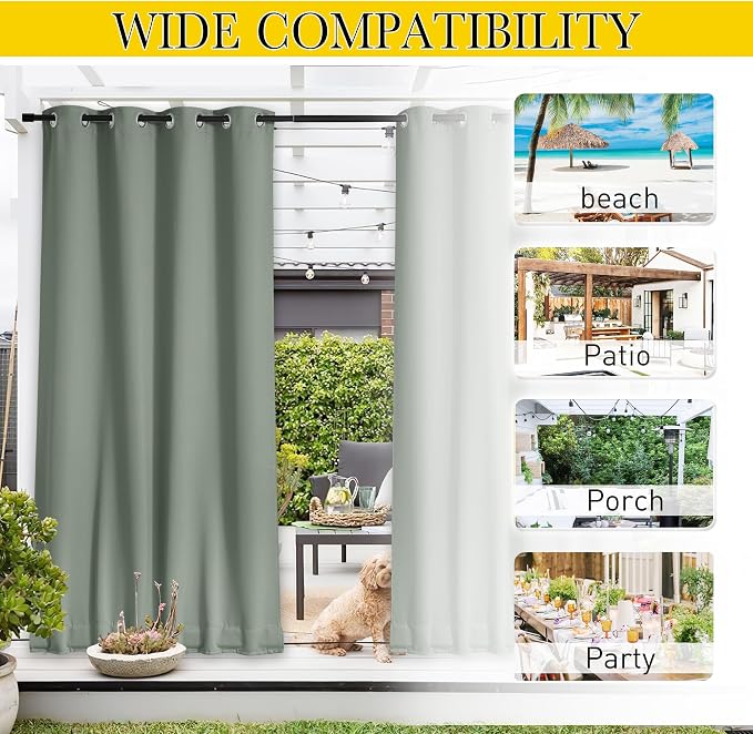 NICETOWN Patio Curtains Outdoor Waterproof W100 x L95 in Sage Green | Windproof - Image 8