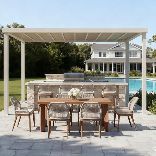 PURPLE LEAF 7 Pieces Dining Set Patio Metal Rectangular Table and Wicker Rattan Chairs for Outside Porch Garden Kitchen Modern Outdoor Furniture Sets with Counter Stools