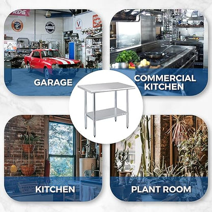 Profeeshaw Stainless Steel Prep Table 36x24 Inch NSF Commercial Work Table with Undershelf Heavy Duty Table for Kitchen Restaurant Home Hotel