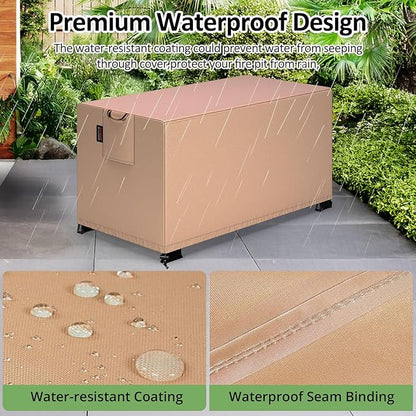 QH.HOME Fire Pit Cover Rectangular 44 x 28 Inch,Outdoor Waterproof Fire Pit Table Cover Strong Tear Resistant and Fading Resistant for Rectangle Patio Furniture Fireplaces - Wheat