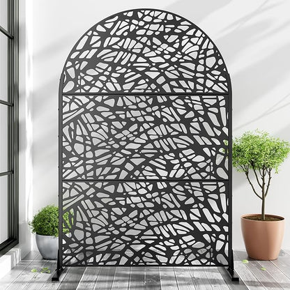 Casaphoria 72" H x 47" W Arched Metal Privacy Screen - Elegant Freestanding Outdoor Screen for Deck, Patio & Balcony - Versatile Decorative Privacy Panels for Home & Garden Use (Black-Net)