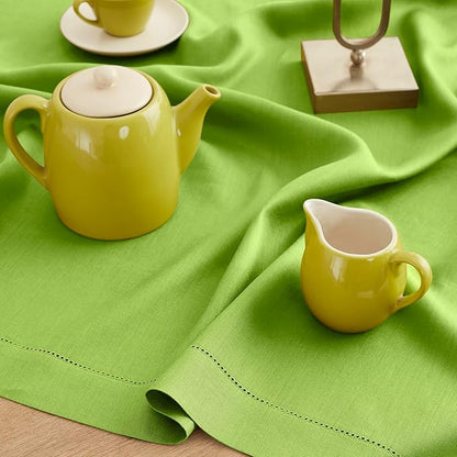 Solino Home Linen Table Runner 120 Inches Long - 100% Pure Linen Lime Green Table Runner 14 x 120 Inch for Spring, Easter, St Patricks Day - Classic Hemstitch