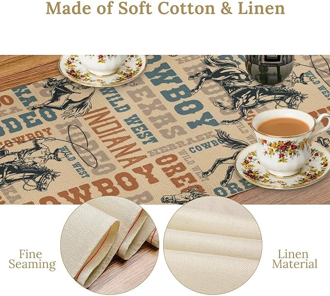 Western Cowboy Table Runner, Vintage Country American West Cowboy Riding Horse Table Runner for Home Kitchen Dining Party Farmhouse Cafe Outdoor 13x120in
