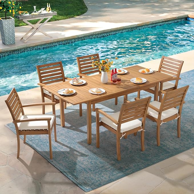 Stackable Patio Dining Chairs Set of 2, Acacia Wood, Stackable Design - Image 4
