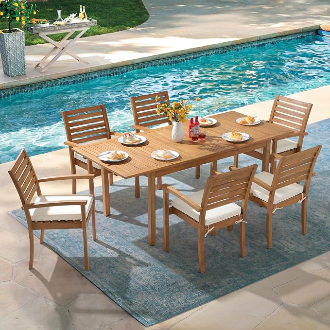 Stackable Patio Dining Chairs Set of 6, Acacia Wood, Stackable Design - Image 5