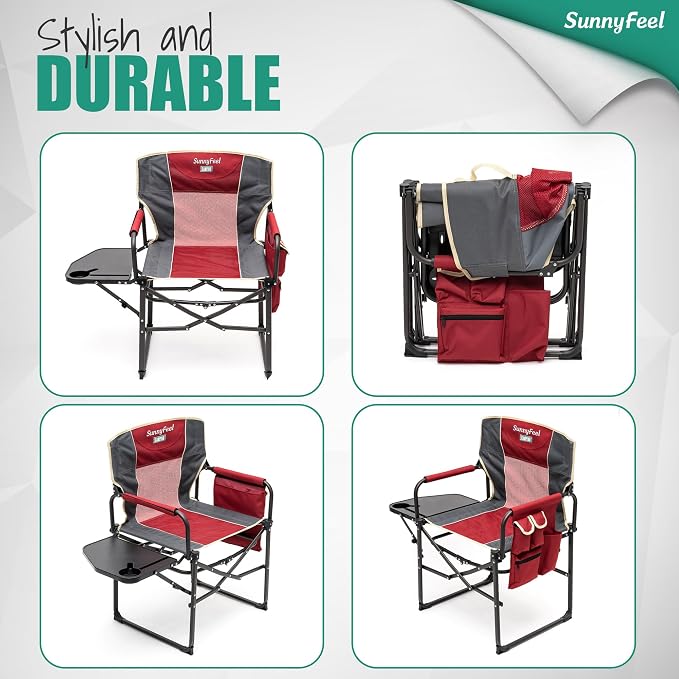 SUNNYFEEL Camping Directors Chair, Heavy Duty, Oversized Portable Folding Chair - Image 8