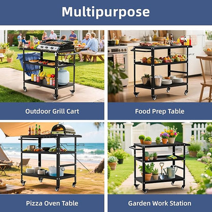 TOLEAD Outdoor Grill Cart, Grill Tables for Outside, Grill Carts Outdoor with Wheels, BBQ Cart Outdoor Prep Table, Pizza Oven Table for Outside, Griddle, Patio