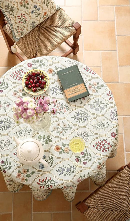 ISAENNE Designer Small Round Tablecloth,Western Linen Colorful Floral Indoor Table Cloth,Wrinkle Resistant Decor Tablecloths for Dining Thanksgiving Kitchen Christmas,Diameter 55"-Serenity B