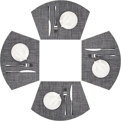SHACOS Wedge Placemats Set of 4 Woven Vinyl Small Round Table Placemats Wipe Clean Round Table Mats Placement Mat Indoor Outdoor, Dark Gray