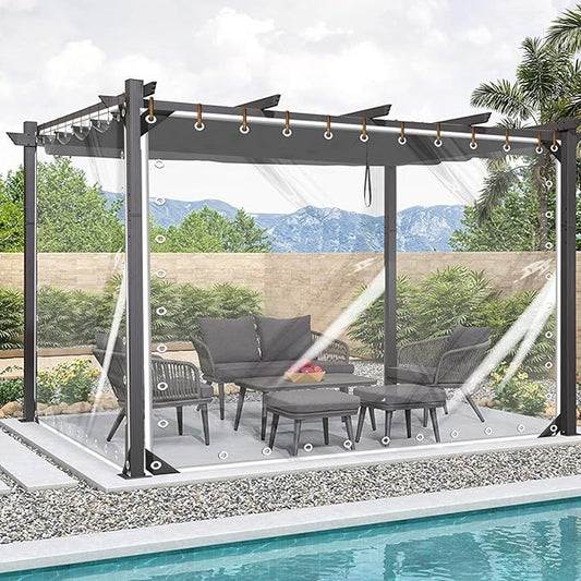 FoundGo Heavy Duty Clear Vinyl Tarp 8′×15′ Outdoor Vinyl Curtains for Patio Transparent Tarps with Grommets, Porch Enclosure Panels, UV & Tear Resistant