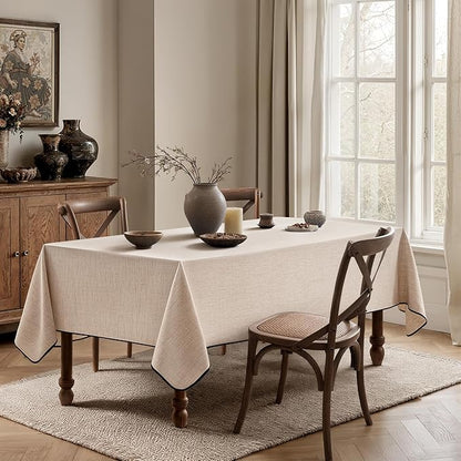 MIULEE Ivory-Black Linen Polyester Tablecloth 60x84 Inch Spring Rectangle Table Cloth Waterproof,Stain Resistant & Wrinkle Resistant for Dining Party Wedding