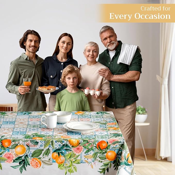 Maison d' Hermine Table Cloth Square Table 100% Cotton 60 x 60 Inches Tablecloth Reusable Decorative Everyday Use for Dining Room, Farmhouse, Home, Party, Festive & Wedding Spring Summer - Agrume