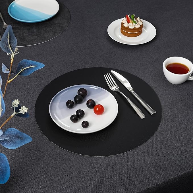 Myir JUN Round Placemats, Dual Sided Faux Leather Place Mats Set of 6 Indoor/Outdoor Non-Slip Washable Table Mats (Gray Black, Set of 6)