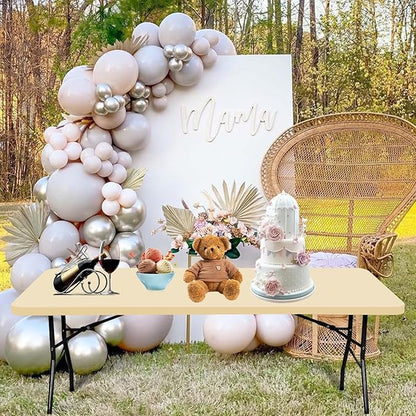 6 Pack Stretch Fabric Table Top Cap Cover, fits 6' Tables, Spandex Table Covers Washable Elastic Rectangle Tablecloth Protector for Indoor Outdoor Party Picnic Wedding, Beige, 30" W x 72" L