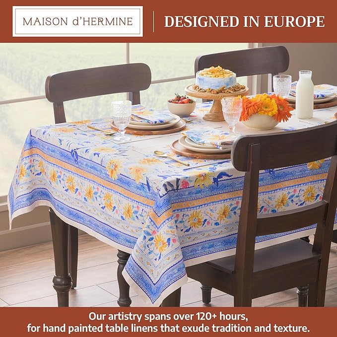 Maison d'Hermine Table Cloth Rectangle Table 100% Cotton Tablecloth for Dining Room, Farmhouse, Home, Hotel, Parties & Wedding - Ideal for Easter Decorations Spring & Summer (Girassol, 54" x 72")