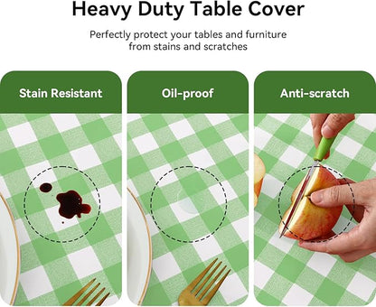 Romanstile Rectangle Vinyl Tablecloth, 100% Waterproof Buffalo Gingham Plastic Table Cloth, Heavy Duty Wipeable Checkered Table Covers for Outdoor, Camping, Picnic, Patio - 54 x 108, Light Green