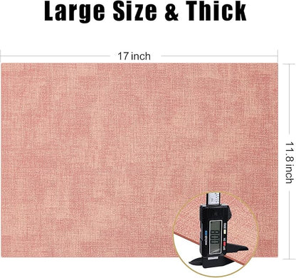 Homaxy Faux Leather Heat Resistant Placemats for Dining Table Set of 8, Waterproof Wipeable Washable PU Table Mats, Easy to Clean Anti-Slip Place Mats, 11.8" x 17", Pink