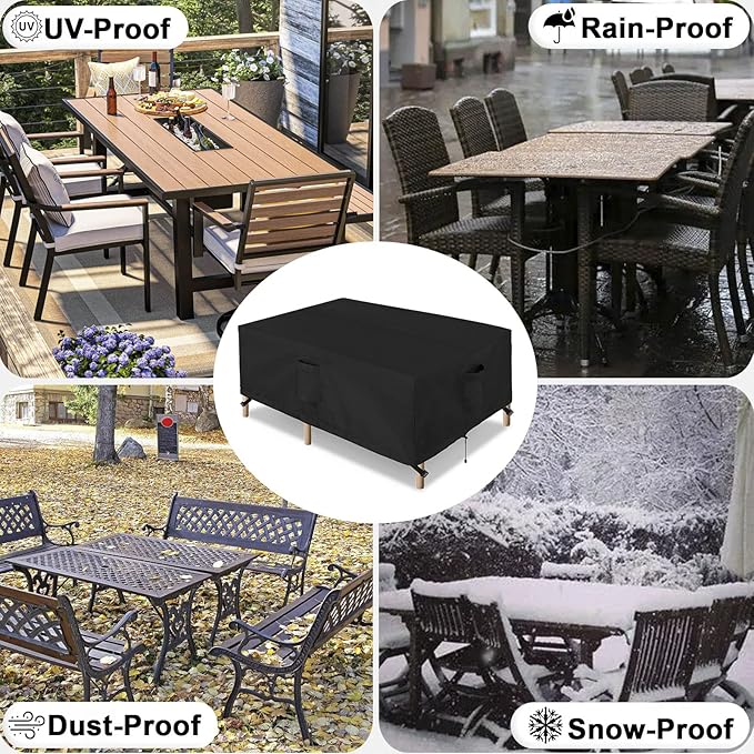 OutdoorLines Outdoor Waterproof Patio Table Furniture Set Covers - Rectangle Couch Sectional Cover Outside Weatherproof Patio Furniture Covering for Deck, Lawn and Backyard 130"L x 84"W x 28"H, Black