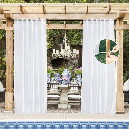 NICETOWN Outdoor Sheer White Weighted Curtains Rod Pocket Back Tab 120 inch by NICETOWN
