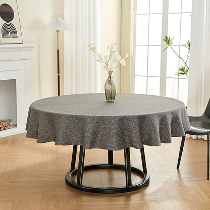 BALCONY & FALCON Round Tablecloth Washable Wrinkle Resistant and Water Proof Table Cloth Decorative Linen Fabric Tablecloths for Dining Parties Kitchen Wedding and Outdoor Use (Gray, 70" Round)