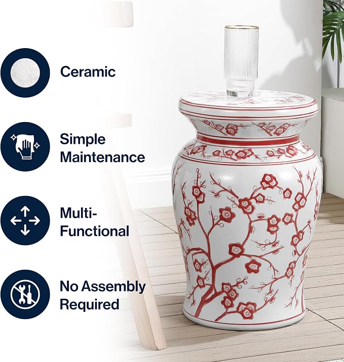 JONATHAN Y Cherry Blossom 18" Ceramic Garden Stool Side Table, Plant Stand - Image 5