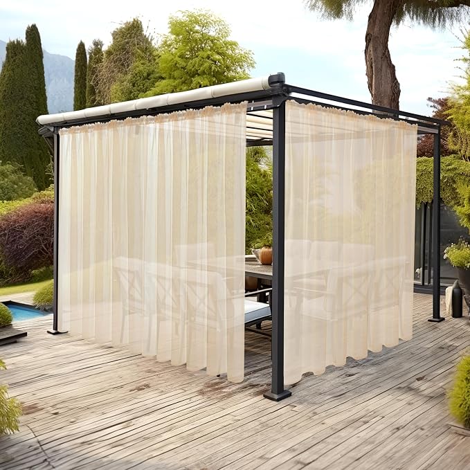 MIULEE Cream Beige Waterproof Outdoor Sheer Curtains - Image 2