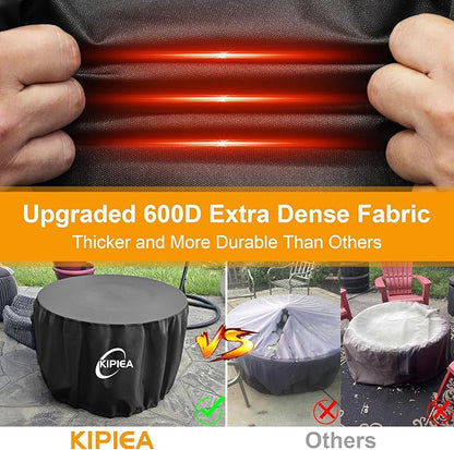 Kipiea Round Fire Pit Cover for Solo Stove Bonfire - 100% Waterproof Smokeless Fire Pit Cover, Upgraded 600D Strong Tear and UV Resistant - 22" Dia X 16" H