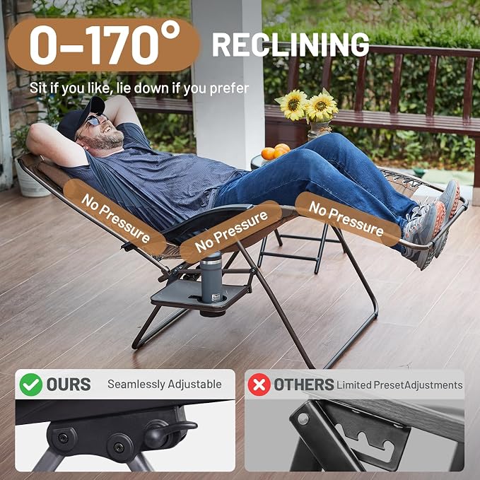 TIMBER RIDGE Oversized Zero Gravity Chair, 33In Wide XXL Zero Gravity Reclining - Image 6