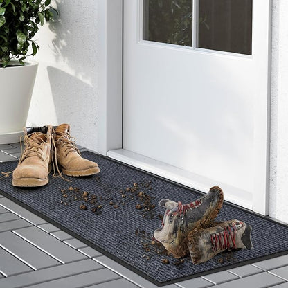 Kuyal Front Door Mat, 2'x4' Indoor Outdoor Entrance, Commercial Floor Inside Outside Entrance, Heavy Duty Durable Welcome Mat, Rubber Backing Non Slip Outdoor Rug for Entryway,Dark Gray