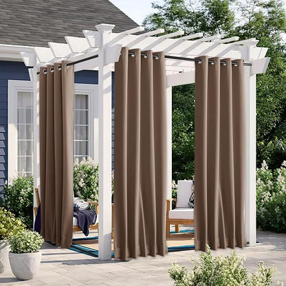 NICETOWN 2 Panels Outdoor Curtains Waterproof Bottom Fixed W46xL90 Tan | by NICETOWN