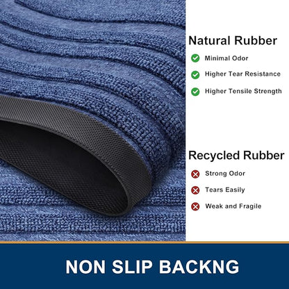 Buganda Front Door Mat Indoor Outdoor Entrance, Non-Slip Natural Rubber Doormats, Easy Clean, Low Profile, Dirt Trapper Entryway Floor Mats for Outside, Garages and Patios, 47x32, Blue