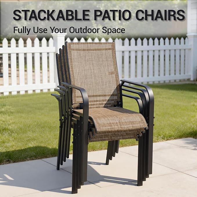 Patio Chairs Set of 4, Stackable Outdoor Dining Chairs, All Weather Breathable - Image 4