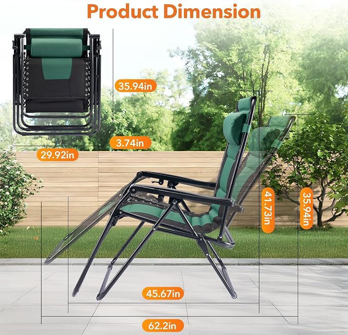 Oversized Zero Gravity Lounge Chair, Foldable Lawn Recliner Outdoor Chair | - Image 3