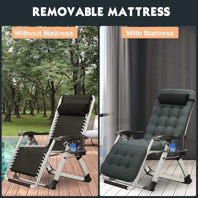 MOPHOTO Zero Gravity Chair, Outdoor Padded Lounge Chair - Image 3
