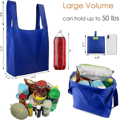 BeeGreen Blue Reusable Grocery Bags Wholesale Blue Reusable Kitchen Bags Bulk Foldable-Machine Washable with Zipper Storage Pouch 20 Packs