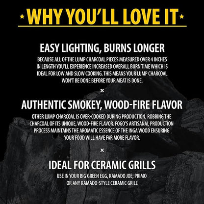 FOGO Super Premium Hardwood Lump Charcoal 17.6 Pound Bag, Fogostarters Natural Fire Starters and Blazaball Bundle