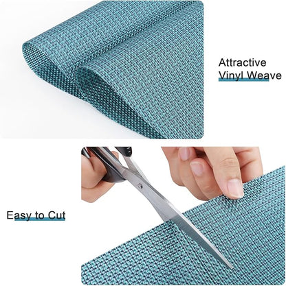 SHACOS Round Table Placemats Set of 4 Small Wedge Placemat Wipe Clean Heat Resistant Woven Vinyl Round Table Mats (4, Gray Blue)