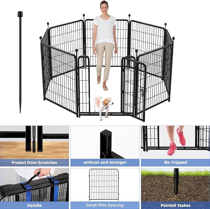 ADAVIN Tall Garden Fence, 48 in(H) 10 Panels Heavy Duty Iron Metal Animal Barrier Fence, Indoor or Outdoor Dog Playpen, Temporary Fence, No Dig Garden Border Fencing for Yard, Total 22.1 FT(L),Black
