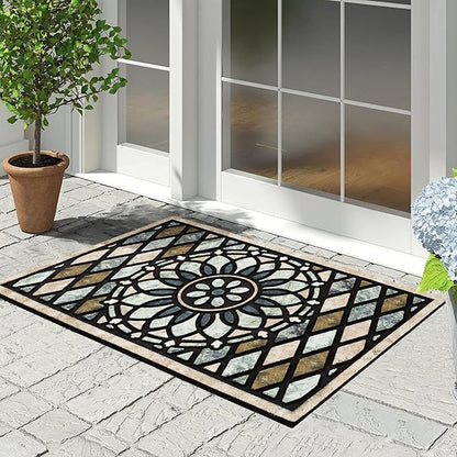 CHICHIC Welcome Door Mat 17x 30 Inch Front Doormat Outdoors for Home Entrance Outdoors Mat for Outside Entry Way Doormat Entry Rugs, Heavy Duty Non Slip Rubber Back Low Profile, Flower