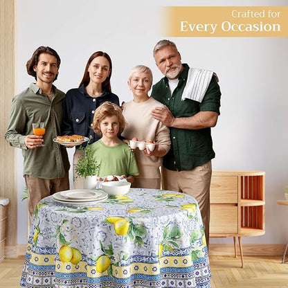 Maison d' Hermine Table Cloth Round Table 100% Cotton 63 Inches Tablecloth Reusable Decorative Everyday Use for Dining Room, Farmhouse, Home, Party, Festive & Wedding Spring Summer - Citrus
