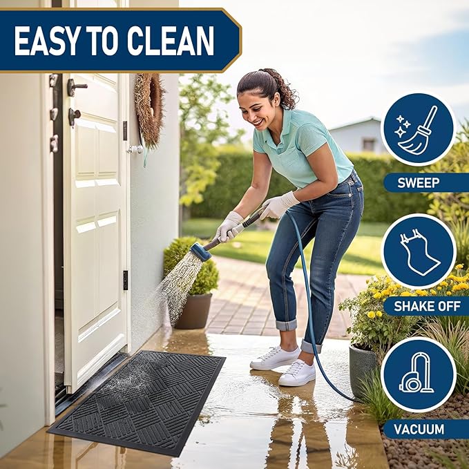 Smiry Front Door Mat Outside Entrance, Heavy Duty Outdoor Indoor Mat, Natural Rubber Doormat, Non Slip, Trap Dirt and Moisture, Easy Clean, Low Profile Patio Porch Entryway Mat, 47x23, Dark Grey