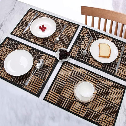 Placemats Set of 4 for Dining Table, Bamboo Place Mats for Kitchen Table Decor, Table Mats Heat Resistant & Non-Slip for Indoor/Outdoor Party, Table Placemats Set of 4 for Dinner Table Black