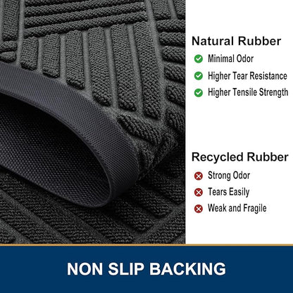 Smiry Front Door Mat Outside Entrance, Heavy Duty Outdoor Indoor Natural Rubber Doormat, Non Slip, Trap Dirt and Moisture, Easy Clean, Low Profile Patio Porch Entryway Mat, 47x17, Black