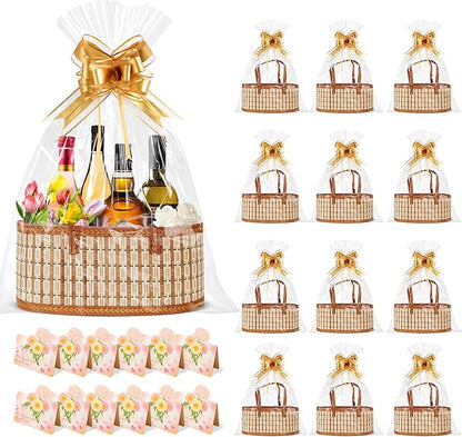 Orchidleaf 12 Set Baskets for Gifts Empty, Gift Empty Bamboo Basket Large, Foldable Woven Gift Basket with Handle for Baby Baptisms, Mother's Day, Christmas, Housewarming