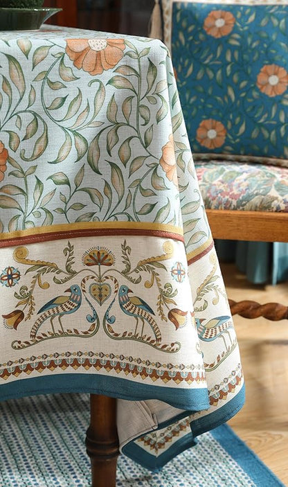 patdrea Designer French Linen Blue Tablecloth for Rectangle Table,Vintage Floral Table Cloth,Colorful Decoration Fall Cover Kitchen Dining for Thanksgiving,Tea Party,Christmas,55"x79"-Wensel