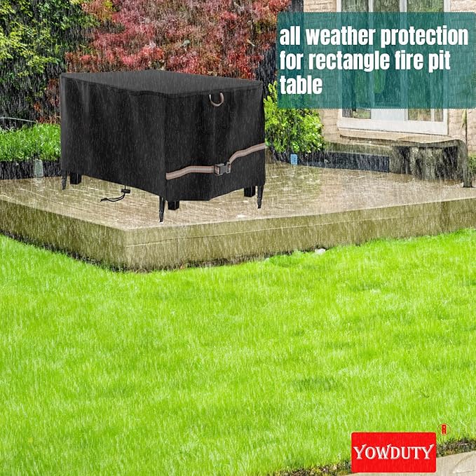 Rectangular Propane Gas Fire Pit Table Cover 44x28x24 Inch, Waterproof Heavy Duty 600D Rectangle Outdoor Fireplace Cover 44 inch, All-weather Protection For Patio Firepit Table 42/43/44 inch