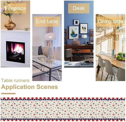 4th of July Table Runner, America Memorial Day Independence Day Stripe Stars Patriotic Table Runner for Home Kitchen Dining Indoor Holiday Farmhouse 13x70in